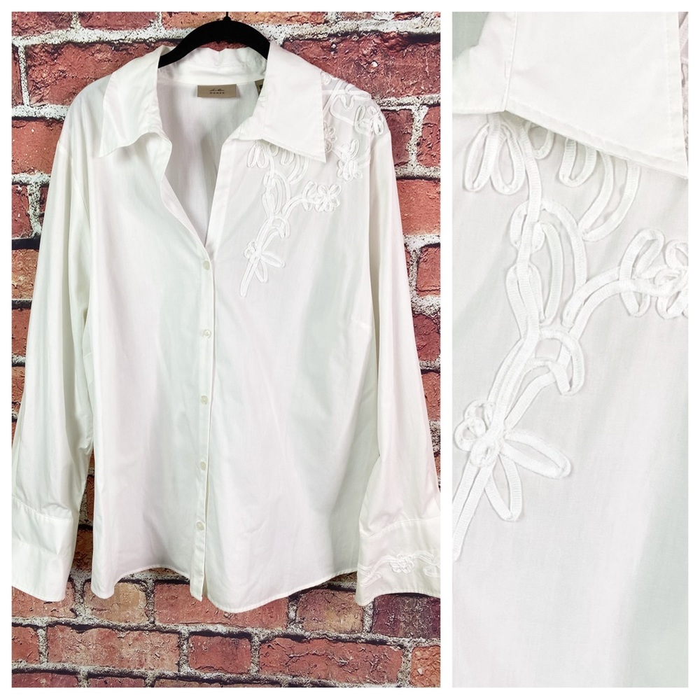 Ie Woman White Ribbon Embroidered Button Up Shirt NEW NWT 20 XL